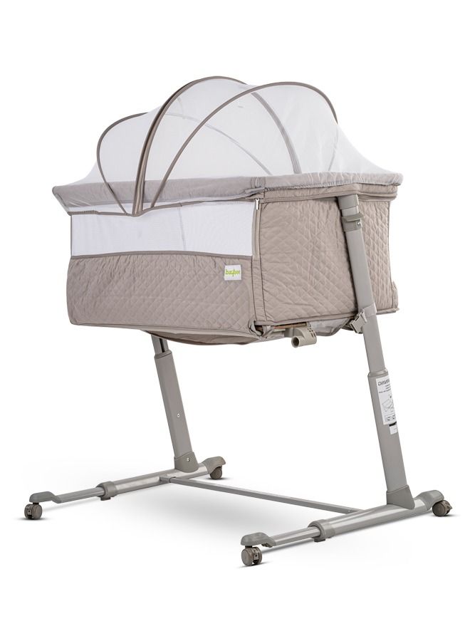 Cradella Cradle For Baby Cot Bedside Crib Portable Convertible Bassinet With Adjustable Height Wheels Mosquito Net Toys For Toddlers 0 To 18 Months Grey
