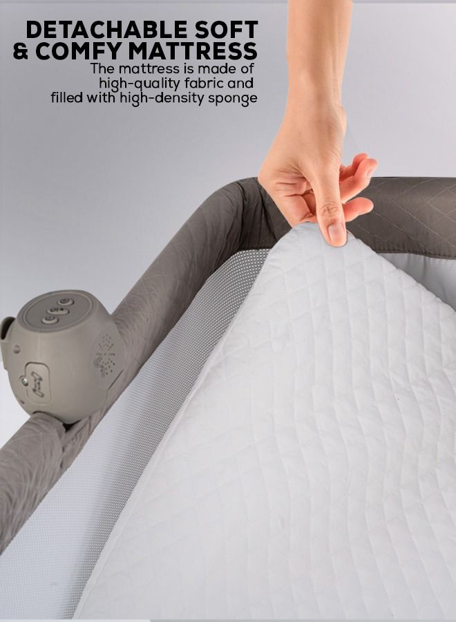Cradella Cradle For Baby Cot Bedside Crib Portable Convertible Bassinet With Adjustable Height Wheels Mosquito Net Toys For Toddlers 0 To 18 Months Grey