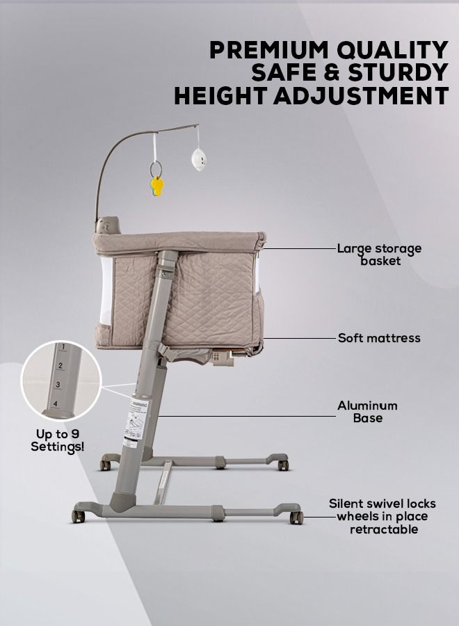 Cradella Cradle For Baby Cot Bedside Crib Portable Convertible Bassinet With Adjustable Height Wheels Mosquito Net Toys For Toddlers 0 To 18 Months Grey