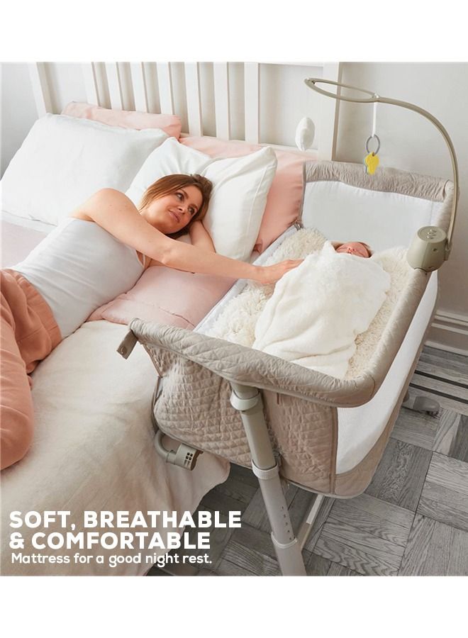 Cradella Cradle For Baby Cot Bedside Crib Portable Convertible Bassinet With Adjustable Height Wheels Mosquito Net Toys For Toddlers 0 To 18 Months Grey