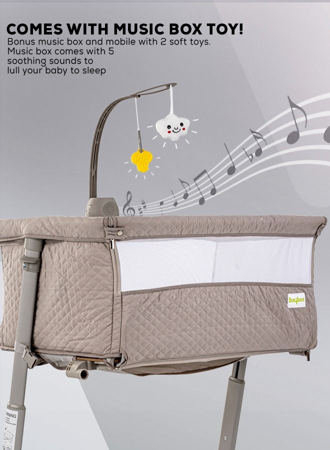 Cradella Cradle For Baby Cot Bedside Crib Portable Convertible Bassinet With Adjustable Height Wheels Mosquito Net Toys For Toddlers 0 To 18 Months Grey
