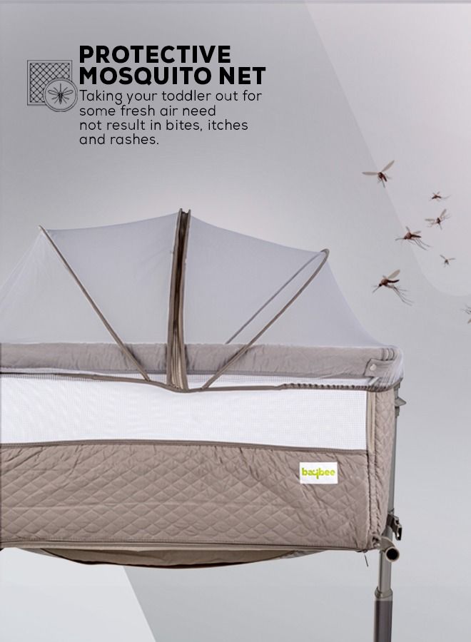 Cradella Cradle For Baby Cot Bedside Crib Portable Convertible Bassinet With Adjustable Height Wheels Mosquito Net Toys For Toddlers 0 To 18 Months Grey