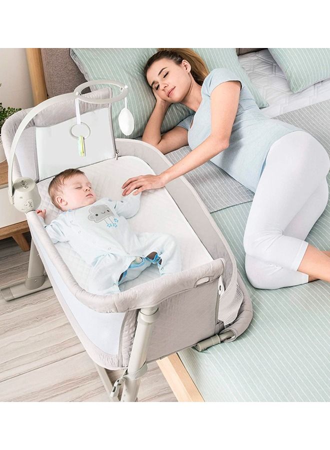 Cradella Cradle For Baby Cot Bedside Crib Portable Convertible Bassinet With Adjustable Height Wheels Mosquito Net Toys For Toddlers 0 To 18 Months Grey