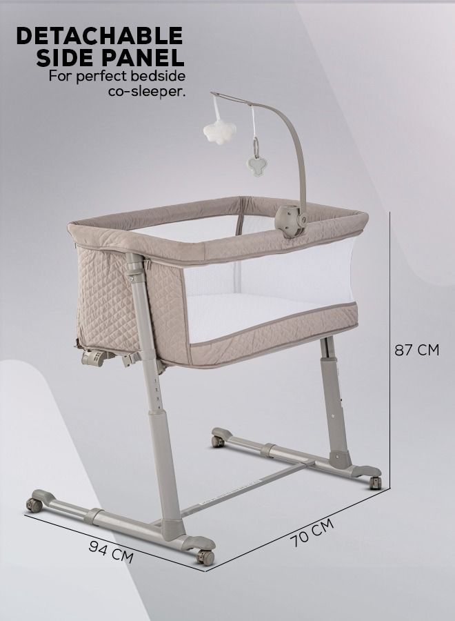 Cradella Cradle For Baby Cot Bedside Crib Portable Convertible Bassinet With Adjustable Height Wheels Mosquito Net Toys For Toddlers 0 To 18 Months Grey
