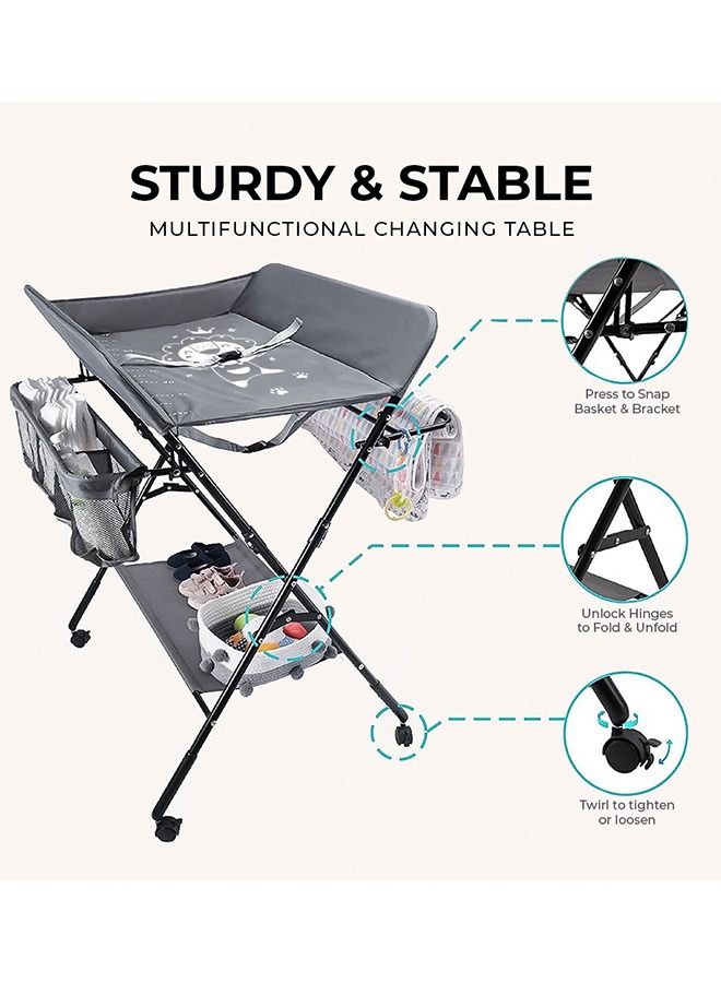 4 - In - 1 Diaper Changing Table Organizer - Grey
