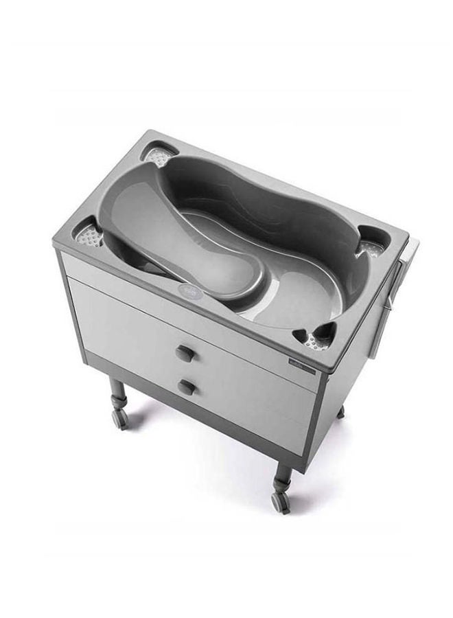 2 In 1 Growi Baby Bath Changing Station With Cabinet - Grey From 0 To 11 Kg As A Baby Bath And Changing Station Up To 14 Years Of Age As A Couch And Table - Made In Italy With Table And Chair