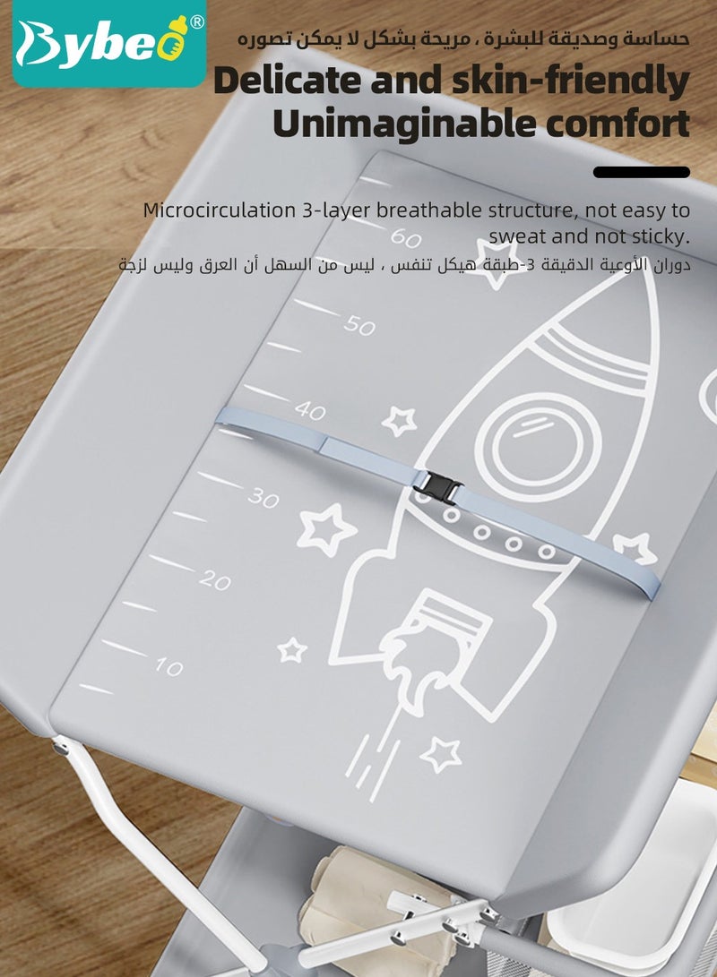 Baby Diaper Changing Table, Foldable Infant Diaper Station with Wheels, Nursery Organizer for Newborns, Babies Dresser Changing Table with Storage Boxs, Strengthen Bottom and 3 Adjustable Heights