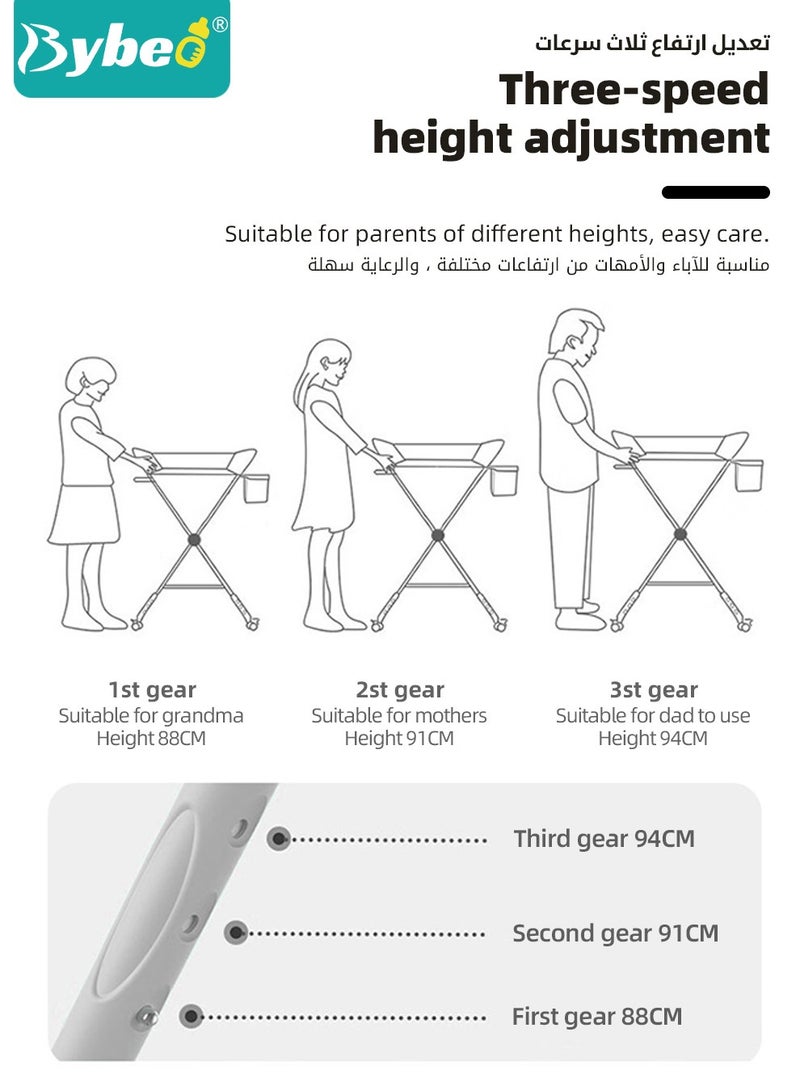 Baby Diaper Changing Table, Foldable Infant Diaper Station with Wheels, Nursery Organizer for Newborns, Babies Dresser Changing Table with Storage Boxs, Strengthen Bottom and 3 Adjustable Heights