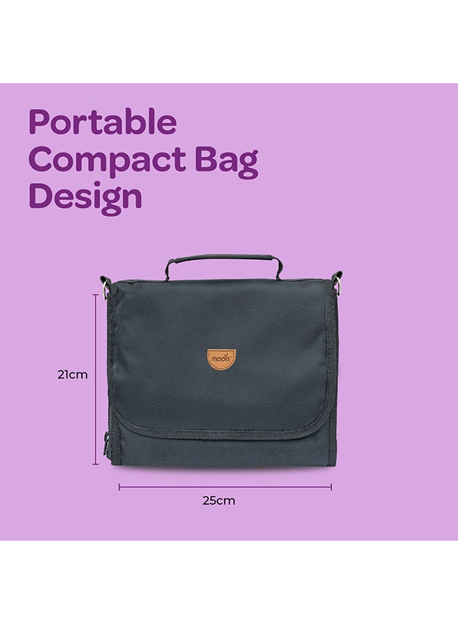 MOON Portable Diaper Changing Station Waterproof Foldable Baby Travel Changing Bag Kit - Black Twill