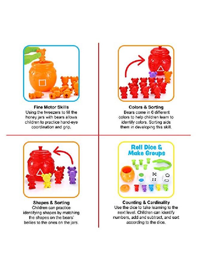 Playact Counting Sorting Bears Toy Set With Matching Sorting Cups Toddler Game For Preschool Learning Color Recognition Stem Educational Toy72 Bears Fine Motor Tool Dice And Activity Book