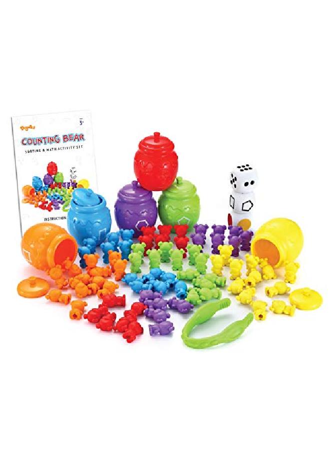 Playact Counting Sorting Bears Toy Set With Matching Sorting Cups Toddler Game For Preschool Learning Color Recognition Stem Educational Toy72 Bears Fine Motor Tool Dice And Activity Book