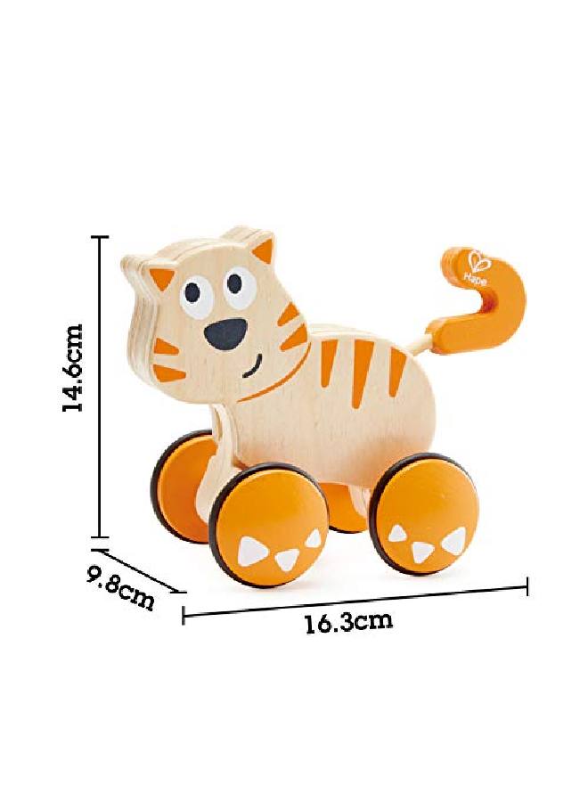 Dante Push And Go ;  Wooden Push Release & Go Cat Toddler Toy With Wheels