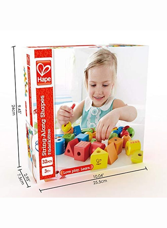 Stringalong Ss ; Classic 32 Piece Wooden Block Stacking Game Multicolored Lacing Toy