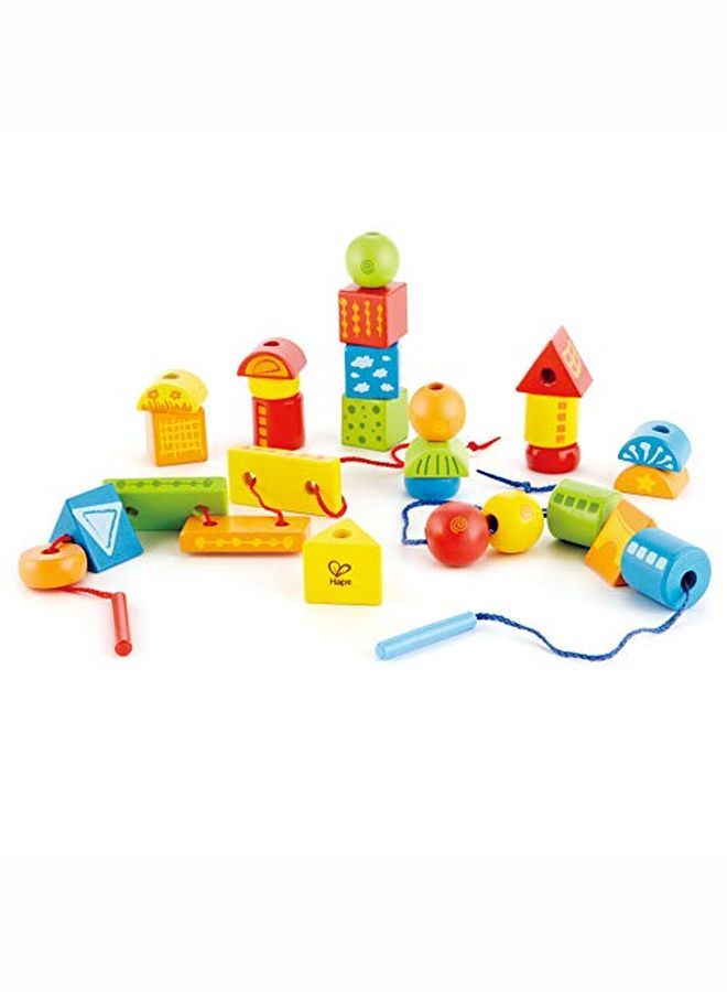 Stringalong Ss ; Classic 32 Piece Wooden Block Stacking Game Multicolored Lacing Toy