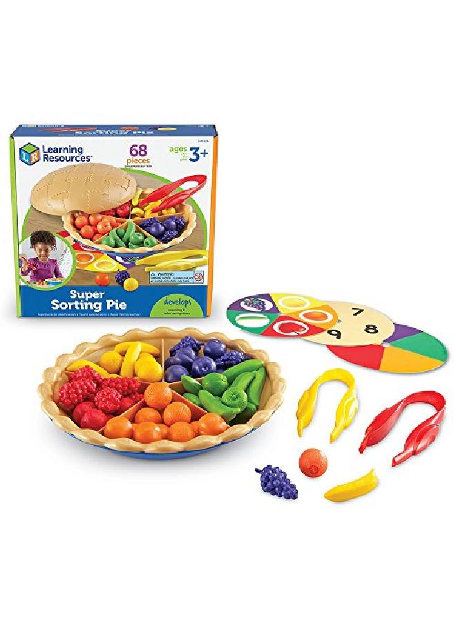 Super Sorting Pie 68 Pieces Ages 3+ Toddler Fine Motor Toy Preschool Learning Games Develops Counting And Color Recognition Pretend Play Food Kids Tweezers