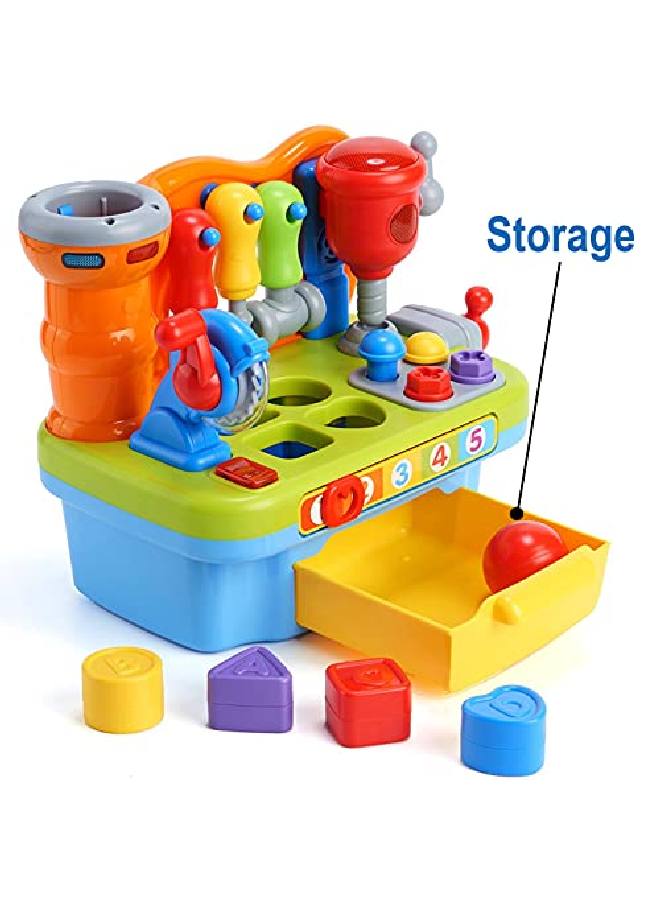 Little Engineer Multifunctional Kids Musical Learning Tool Workbench Educational Learning Toy Shape Sorter With Lights & Sounds For Teaching Colors Shapes Numbers