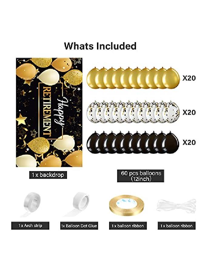 Happy Retirement Party Supplies Decorations Balloons With 1 Retirement Backdrop Set For Women And Men Theme Retirement Party Decoration (Gold Black)