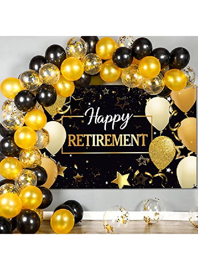 Happy Retirement Party Supplies Decorations Balloons With 1 Retirement Backdrop Set For Women And Men Theme Retirement Party Decoration (Gold Black)