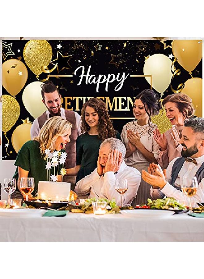 Happy Retirement Party Supplies Decorations Balloons With 1 Retirement Backdrop Set For Women And Men Theme Retirement Party Decoration (Gold Black)