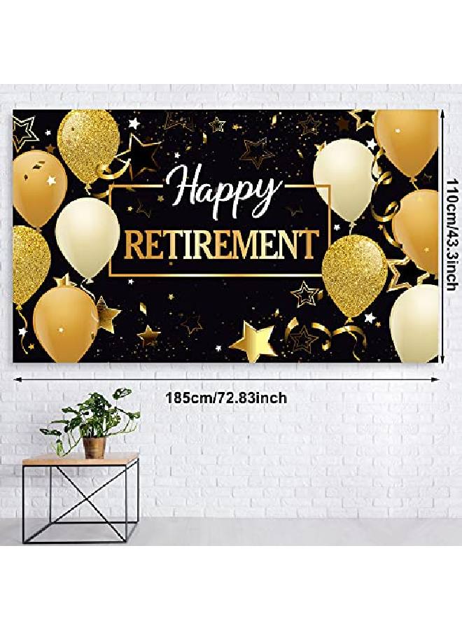 Happy Retirement Party Supplies Decorations Balloons With 1 Retirement Backdrop Set For Women And Men Theme Retirement Party Decoration (Gold Black)