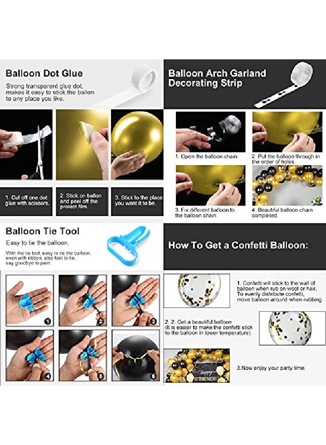 Happy Retirement Party Supplies Decorations Balloons With 1 Retirement Backdrop Set For Women And Men Theme Retirement Party Decoration (Gold Black)