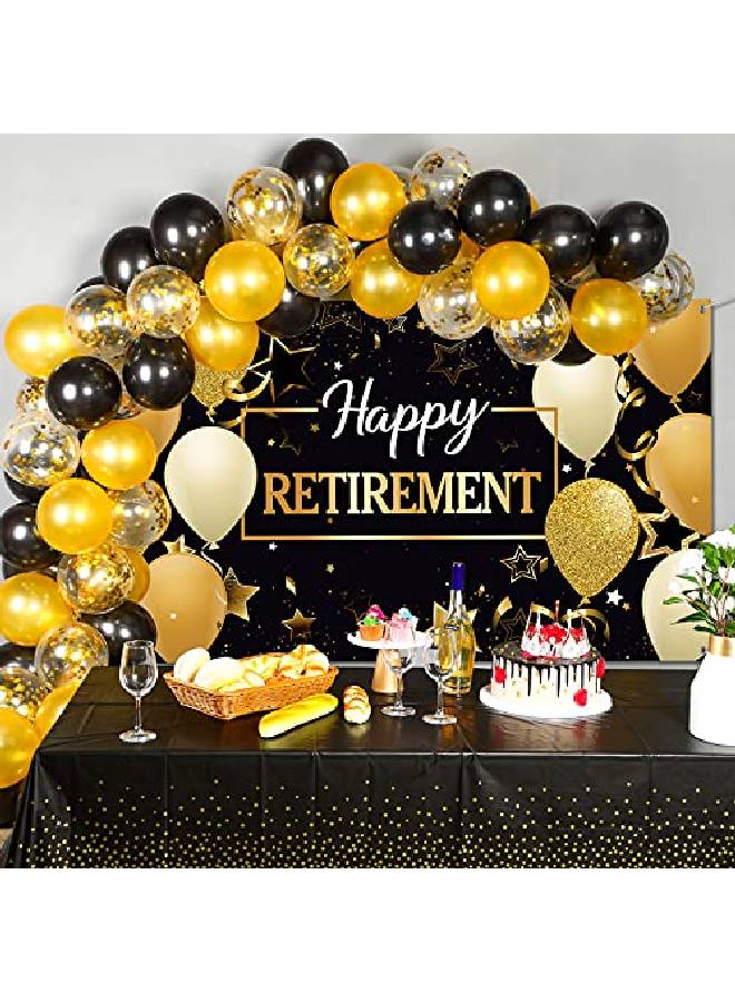 Happy Retirement Party Supplies Decorations Balloons With 1 Retirement Backdrop Set For Women And Men Theme Retirement Party Decoration (Gold Black)