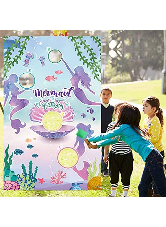 Mermaid Toss Games With 3 Bean Bags Blue Ocean Birthday Bean Bag Games Set Boys Girls Mermaid Backdrop Birthday Party Toss Games Banner Under Sea World Theme Photo Background For Outdoor Yard Game