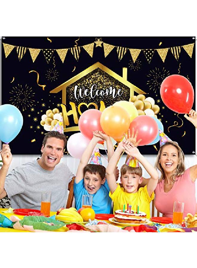 Welcome Home Party Decorations Supplies Homecoming Party Backdrop Welcome Back Home Banner Return Home Photography Background For Family Party Home Decoration Photo Booth Black Gold 70.8 X 43.3 Inch