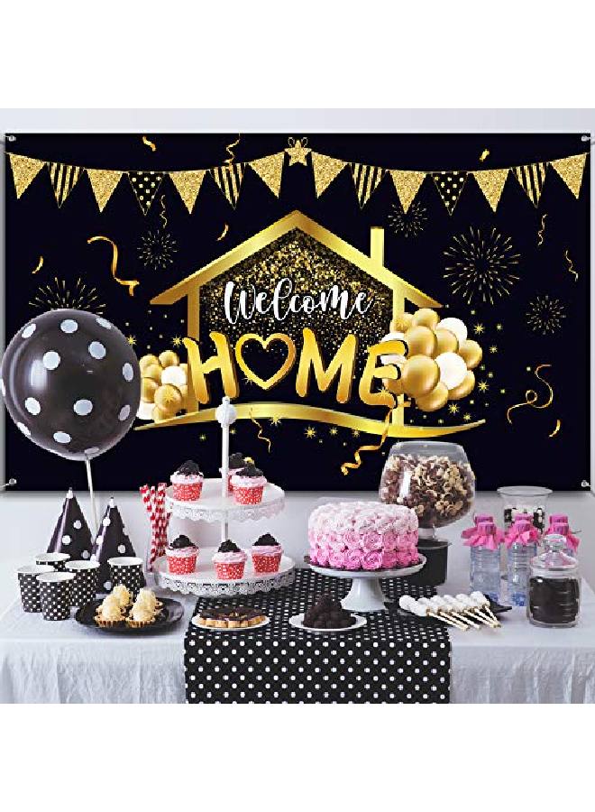 Welcome Home Party Decorations Supplies Homecoming Party Backdrop Welcome Back Home Banner Return Home Photography Background For Family Party Home Decoration Photo Booth Black Gold 70.8 X 43.3 Inch