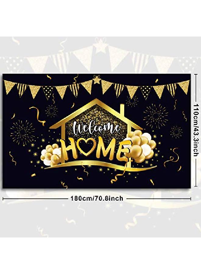 Welcome Home Party Decorations Supplies Homecoming Party Backdrop Welcome Back Home Banner Return Home Photography Background For Family Party Home Decoration Photo Booth Black Gold 70.8 X 43.3 Inch