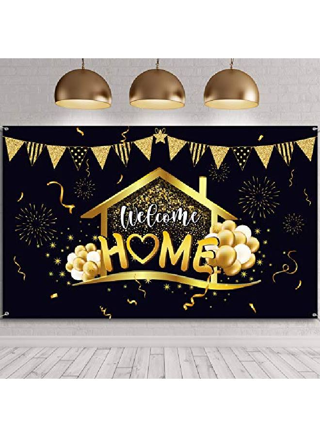 Welcome Home Party Decorations Supplies Homecoming Party Backdrop Welcome Back Home Banner Return Home Photography Background For Family Party Home Decoration Photo Booth Black Gold 70.8 X 43.3 Inch