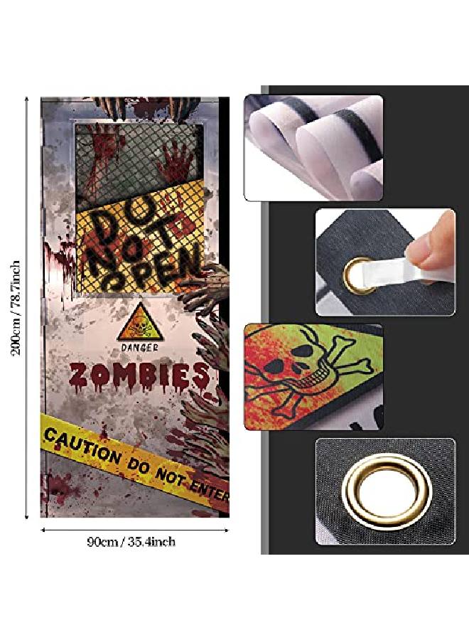 Halloween Zombie Door Cover Bannerscary Horror Halloween Decorationcaution Zombies Decorations For Halloween Party Indoor Outdoor Decoration 78.7 X 35.4 Inch/200 X 90 Cm