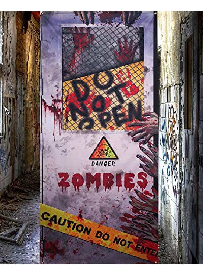 Halloween Zombie Door Cover Bannerscary Horror Halloween Decorationcaution Zombies Decorations For Halloween Party Indoor Outdoor Decoration 78.7 X 35.4 Inch/200 X 90 Cm