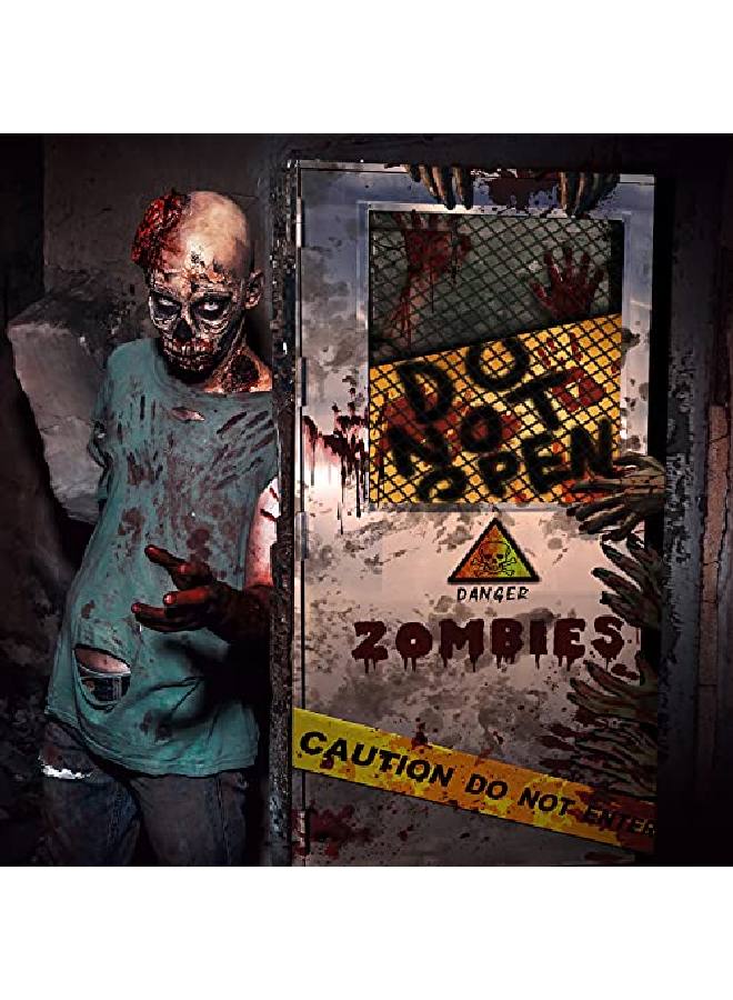 Halloween Zombie Door Cover Bannerscary Horror Halloween Decorationcaution Zombies Decorations For Halloween Party Indoor Outdoor Decoration 78.7 X 35.4 Inch/200 X 90 Cm