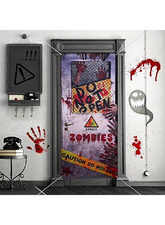 Halloween Zombie Door Cover Bannerscary Horror Halloween Decorationcaution Zombies Decorations For Halloween Party Indoor Outdoor Decoration 78.7 X 35.4 Inch/200 X 90 Cm