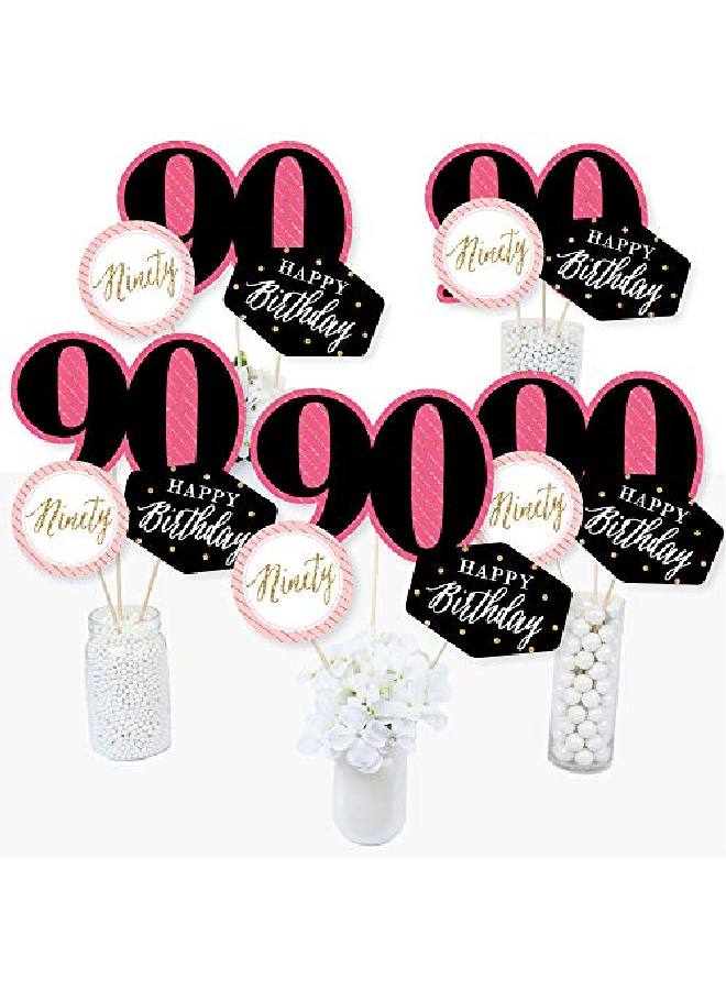 Chic 90Th Birthday Pink Black And Gold Birthday Party Centerpiece Sticks Table Toppers Set Of 15