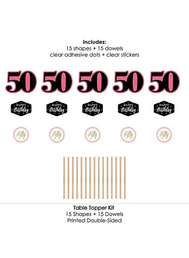 Chic 50Th Birthday Pink Black And Gold Birthday Party Centerpiece Sticks Table Toppers Set Of 15