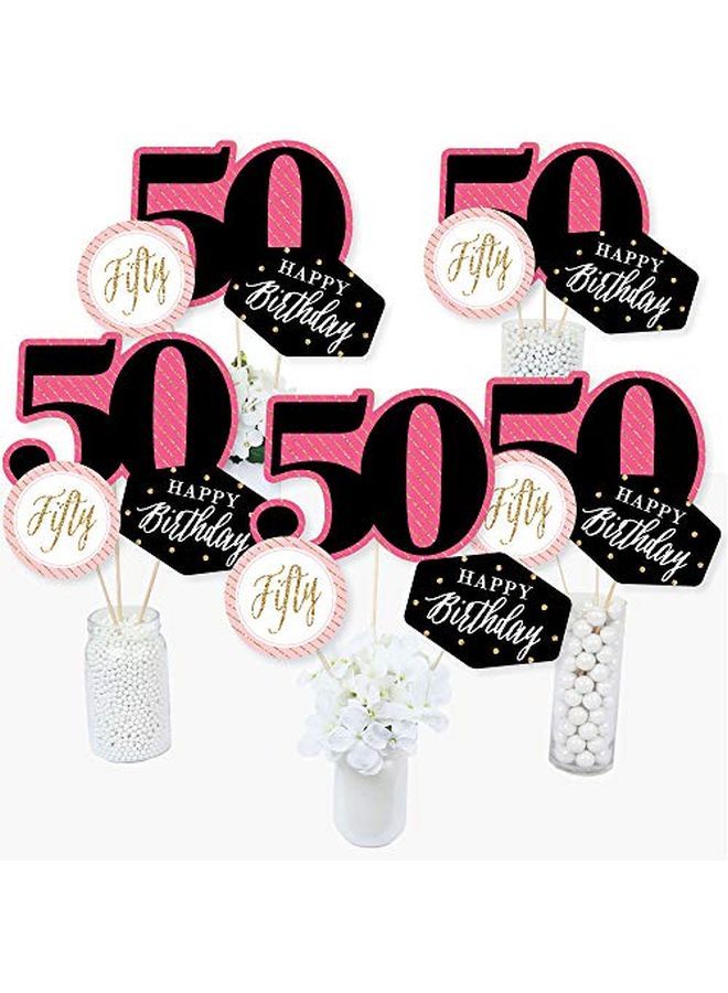 Chic 50Th Birthday Pink Black And Gold Birthday Party Centerpiece Sticks Table Toppers Set Of 15