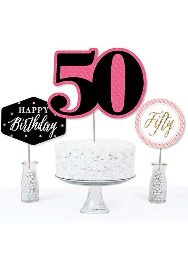 Chic 50Th Birthday Pink Black And Gold Birthday Party Centerpiece Sticks Table Toppers Set Of 15