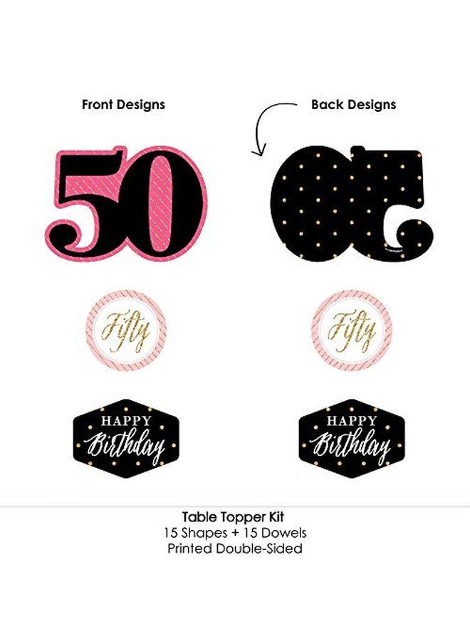 Chic 50Th Birthday Pink Black And Gold Birthday Party Centerpiece Sticks Table Toppers Set Of 15