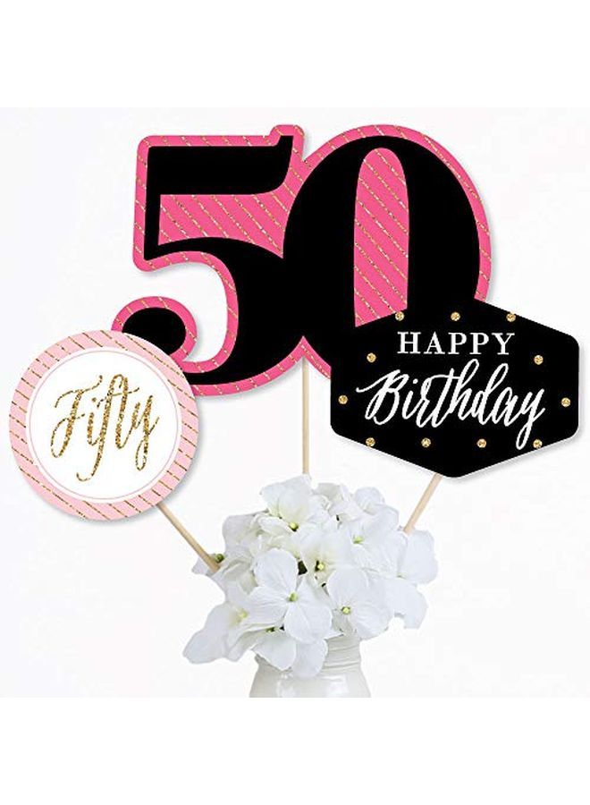 Chic 50Th Birthday Pink Black And Gold Birthday Party Centerpiece Sticks Table Toppers Set Of 15