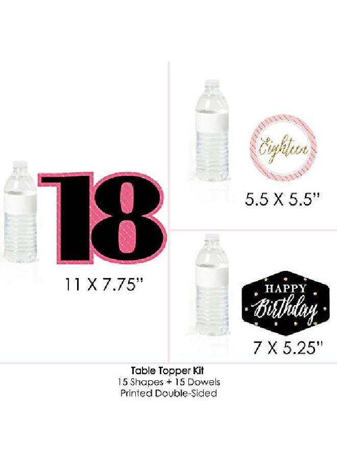 Chic 18Th Birthday Pink Black And Gold Birthday Party Centerpiece Sticks Table Toppers Set Of 15