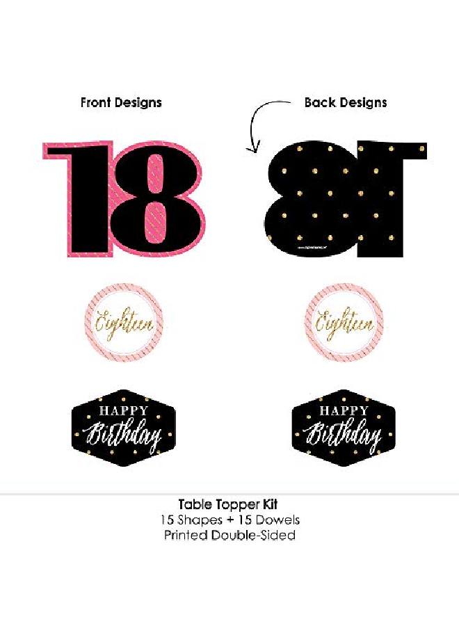 Chic 18Th Birthday Pink Black And Gold Birthday Party Centerpiece Sticks Table Toppers Set Of 15