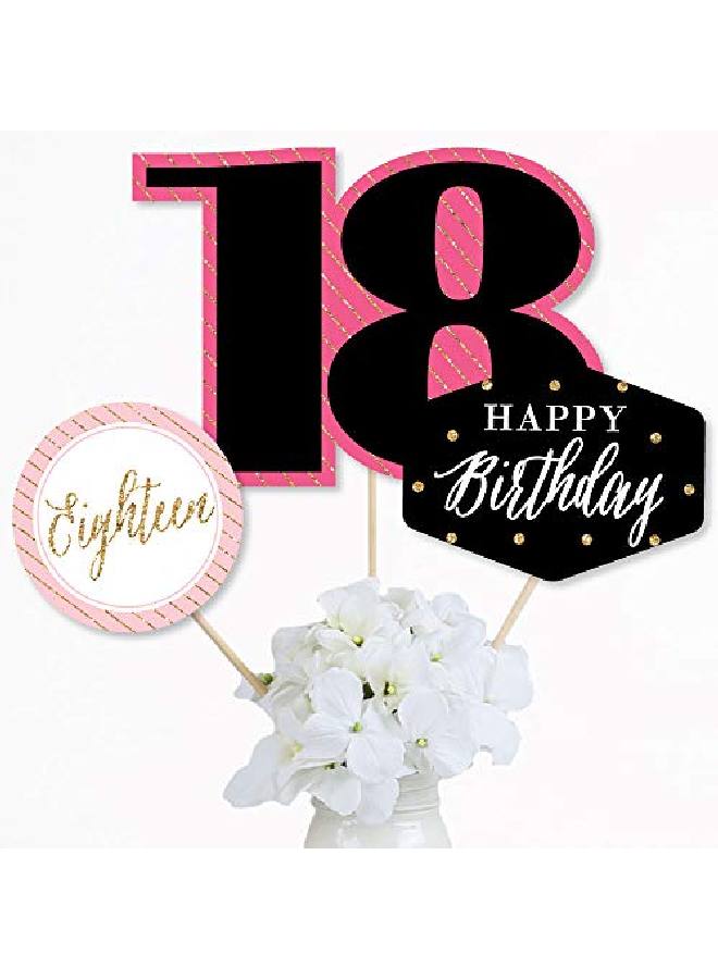 Chic 18Th Birthday Pink Black And Gold Birthday Party Centerpiece Sticks Table Toppers Set Of 15