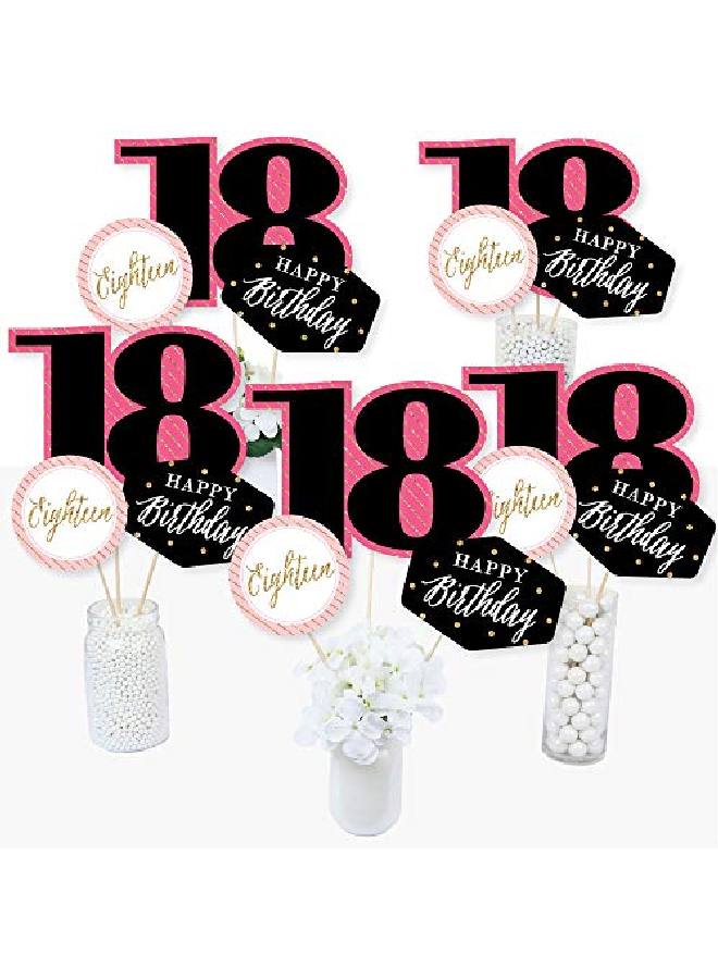 Chic 18Th Birthday Pink Black And Gold Birthday Party Centerpiece Sticks Table Toppers Set Of 15