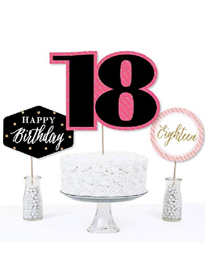 Chic 18Th Birthday Pink Black And Gold Birthday Party Centerpiece Sticks Table Toppers Set Of 15