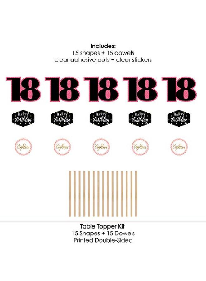 Chic 18Th Birthday Pink Black And Gold Birthday Party Centerpiece Sticks Table Toppers Set Of 15