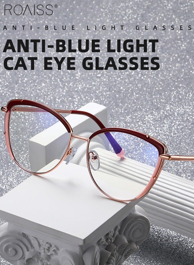 Women's Blue Light Blocking Glasses Blue Light Filter Computer Reading Gaming TV Phones Cat Eye Eyeglasses Fashion Anti Eyestrain Headache Eyewear Burgundy Pink Rose Gold 52mm