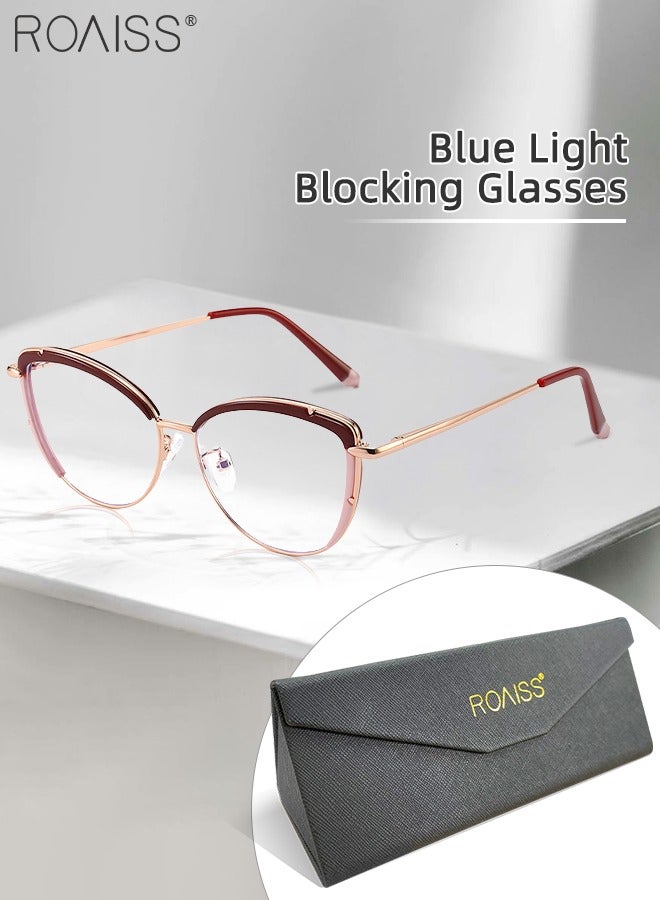 Women's Blue Light Blocking Glasses Blue Light Filter Computer Reading Gaming TV Phones Cat Eye Eyeglasses Fashion Anti Eyestrain Headache Eyewear Burgundy Pink Rose Gold 52mm