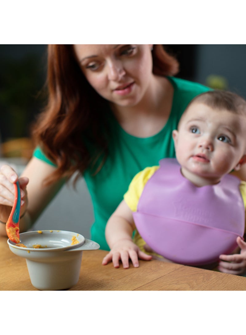 Explora Easy Scoop Feeding Bowls Lid And Spoon 6 Months+, Grey And Orange